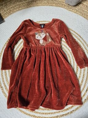 Zunie Rust Orange Corduroy Fox Appliqué Dress